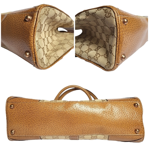 Gucci GG Canvas and Leather Nailhead Jackie Bardot Bag Tan 124407 - Picture 10 of 15